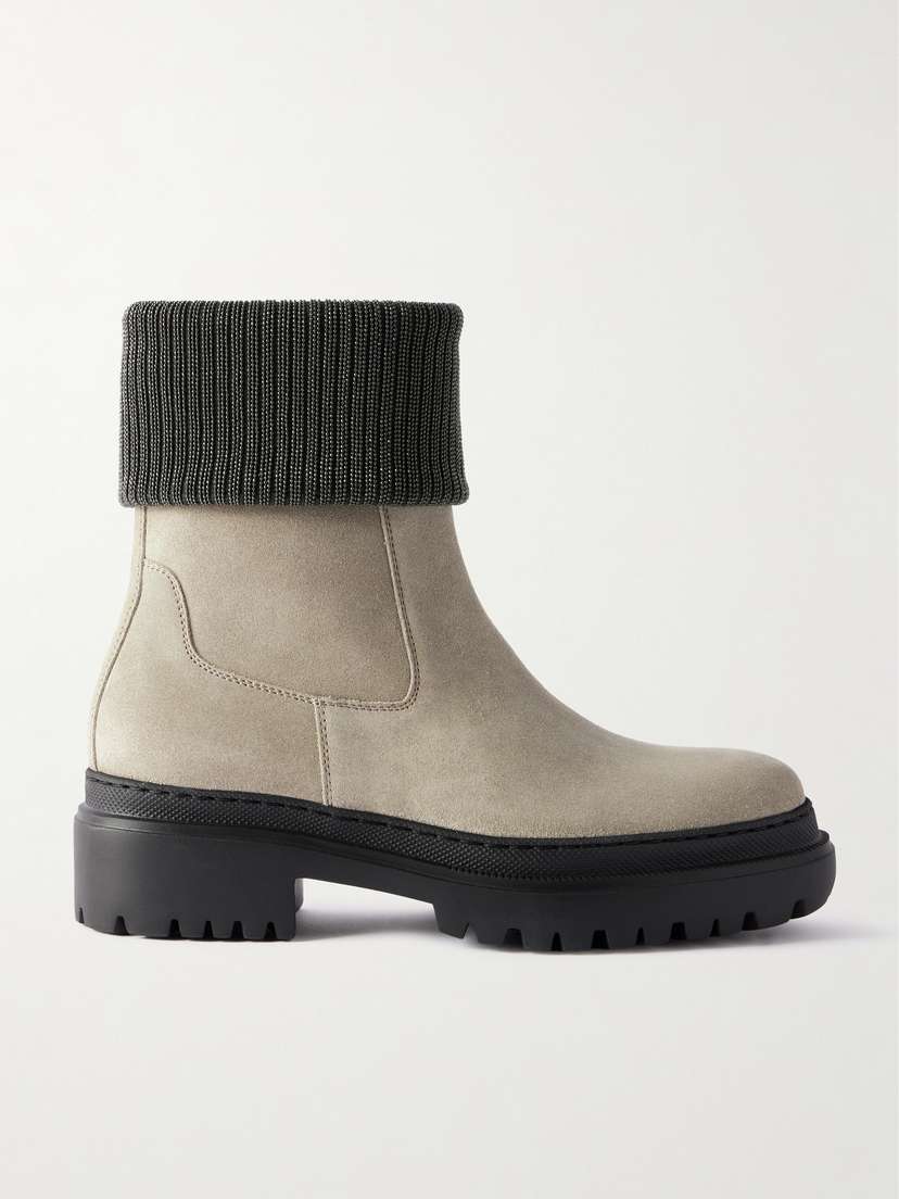 Brunello Cucinelli Bead-embellished Suede Chelsea Boots