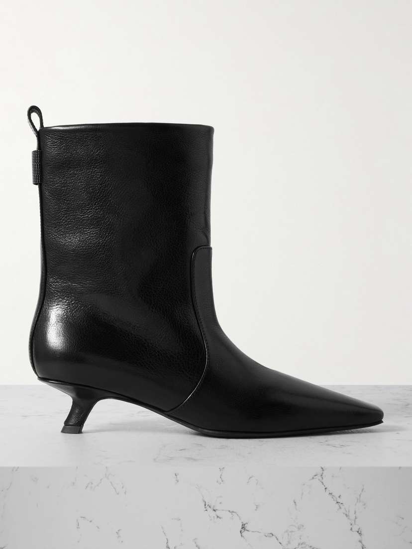 Brunello Cucinelli Bead-embellished Leather Ankle Boots