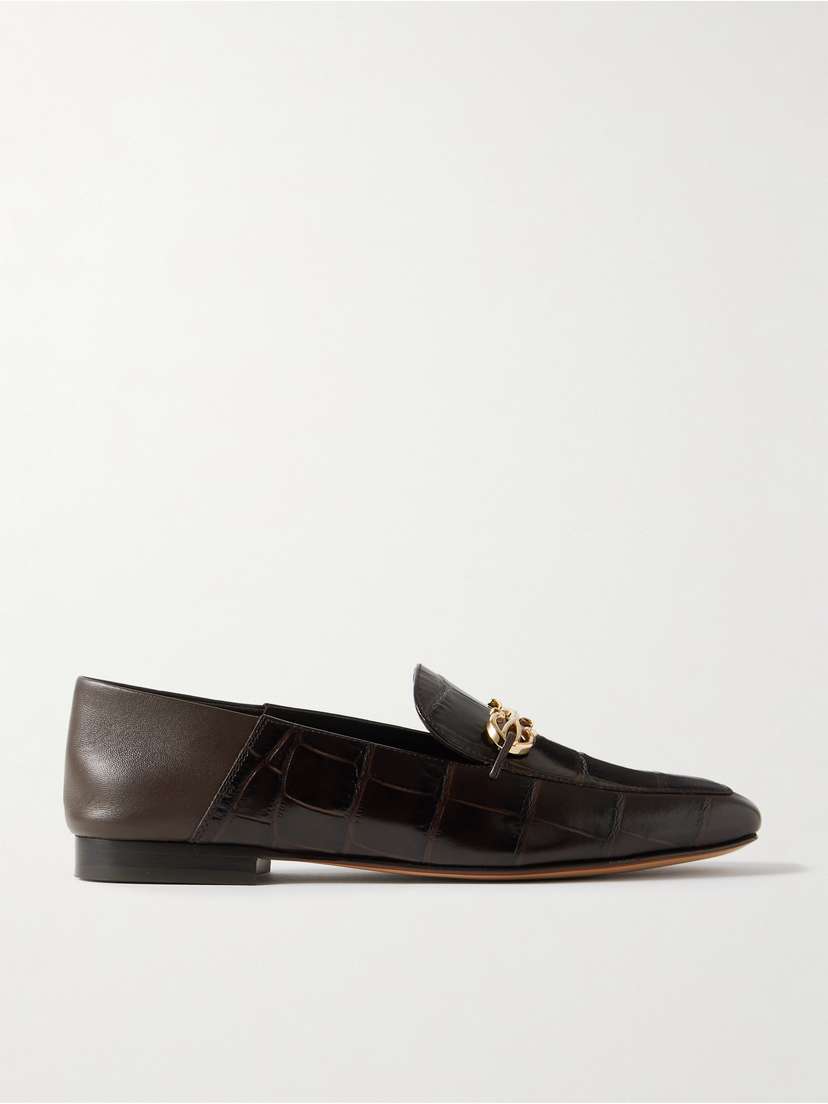 Ferragamo Louis Collapsible-heel Embellished Croc-effect Leather Loafers