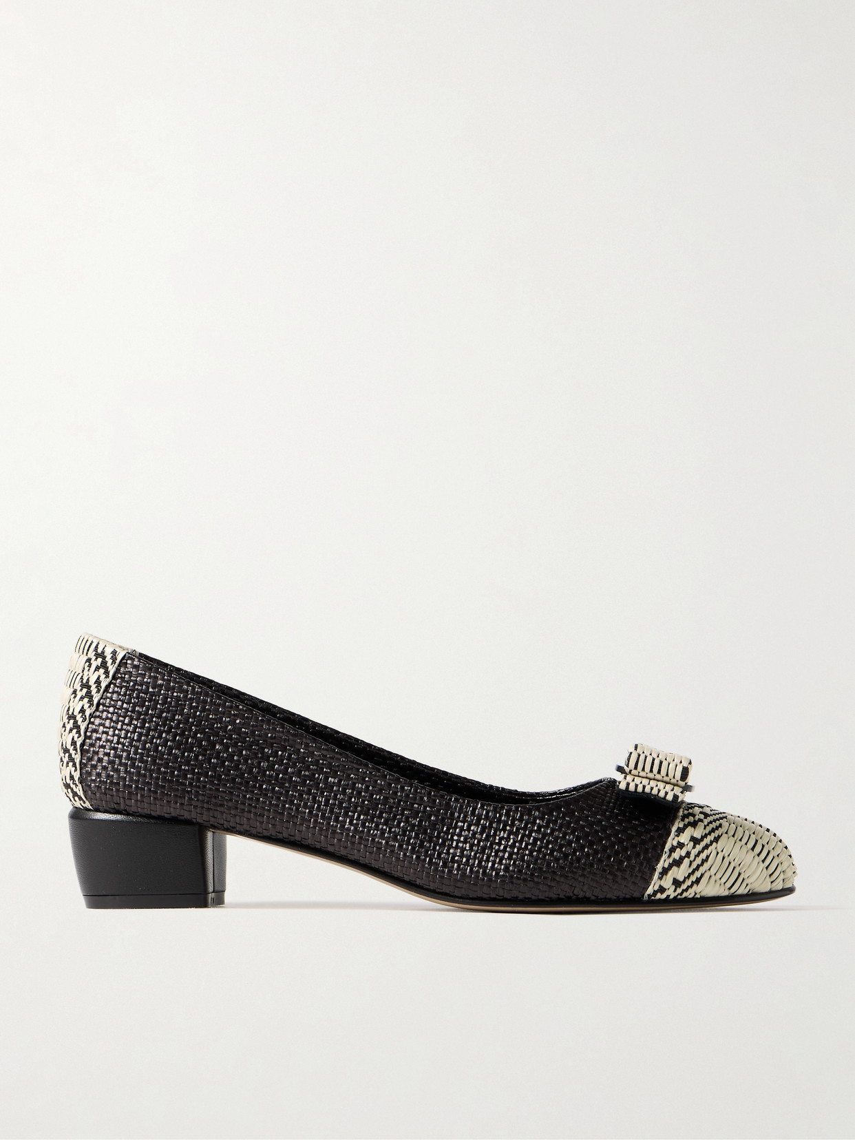 Ferragamo - Vara Bow-embellished Woven Raffia Pumps - Black