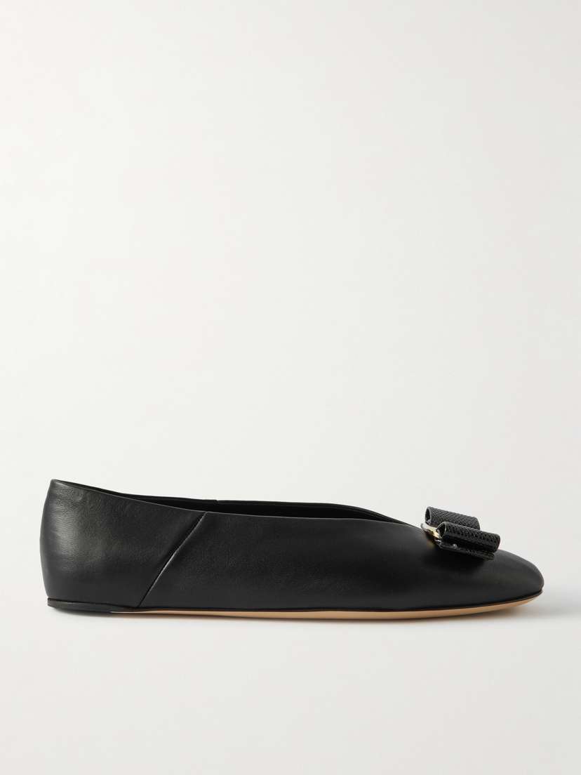 Ferragamo Vanna Bow-detailed Leather Ballet Flats