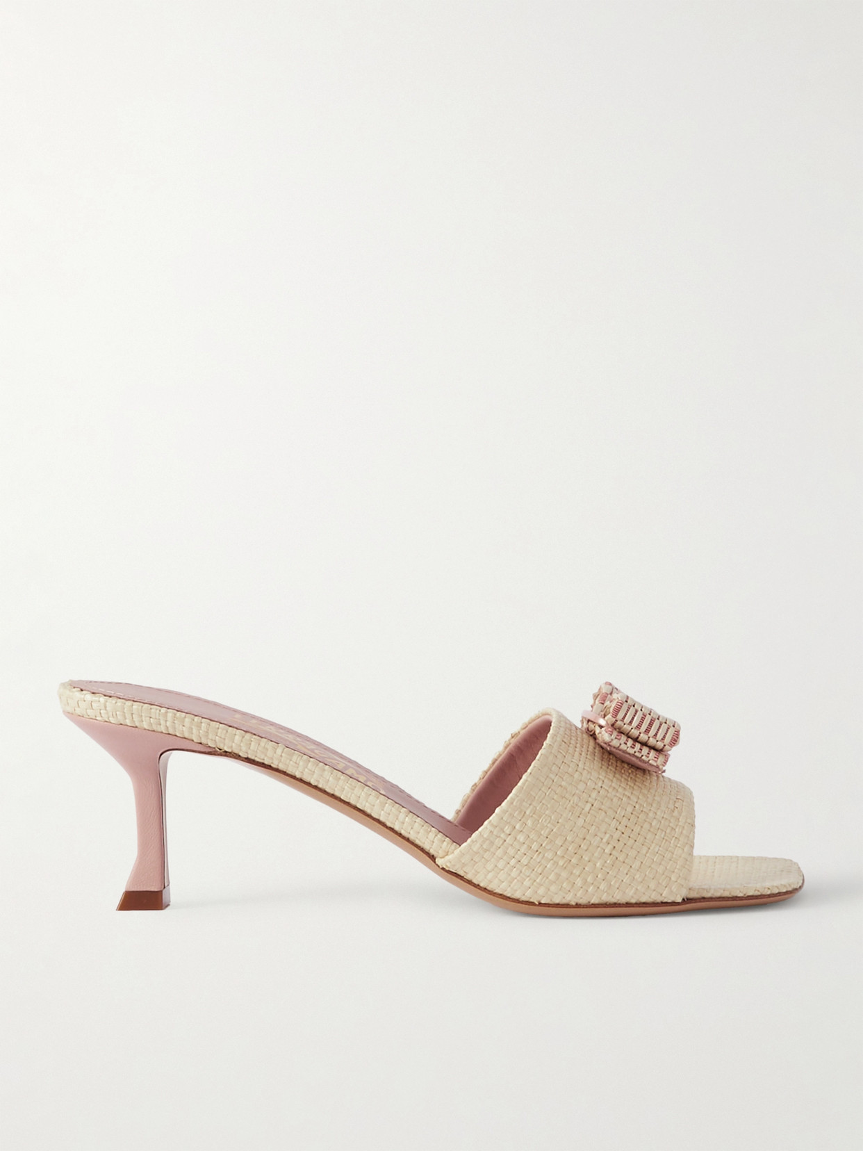 Shop Ferragamo Isaura Embellished Raffia Mules In Off-white