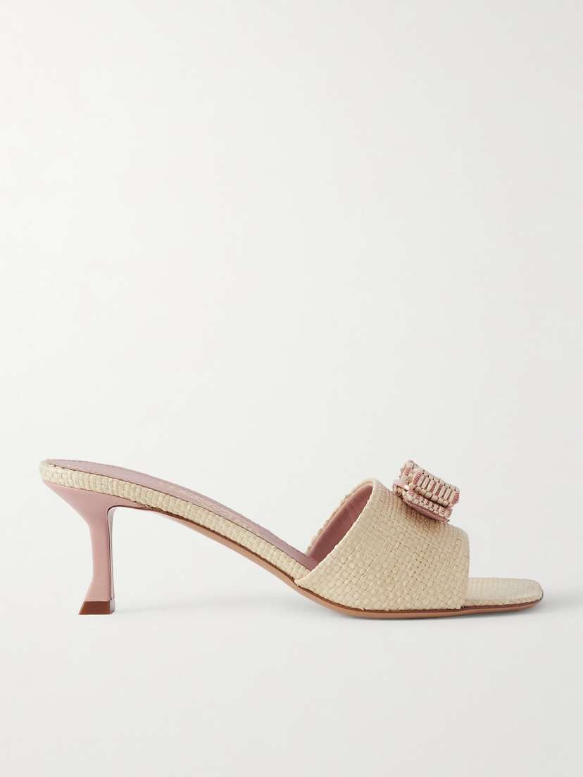 Ferragamo Isaura Embellished Raffia Mules