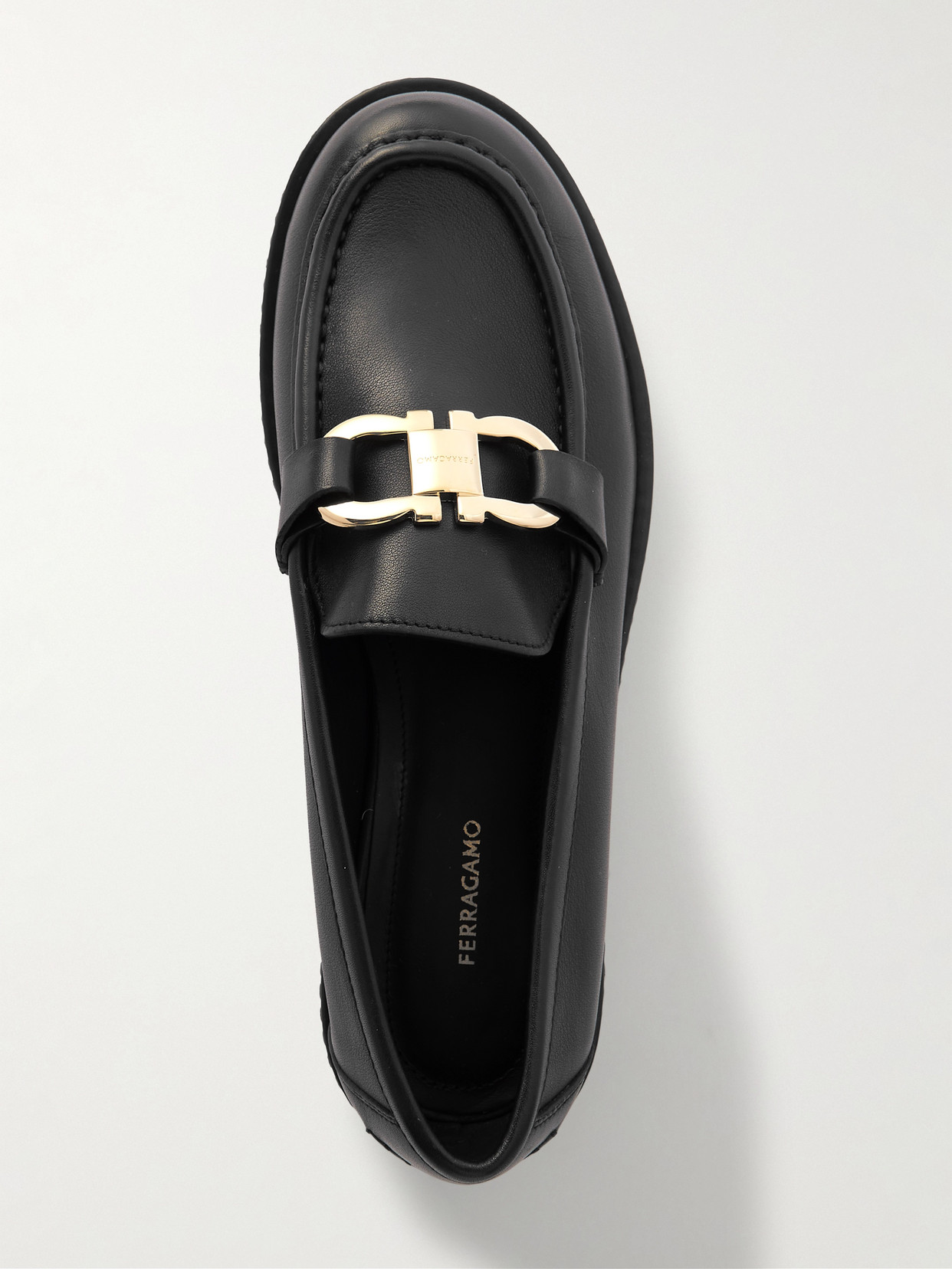 Ferragamo Maryan Lug Chunky Sole Loafers Gold-tone Hardware In Black