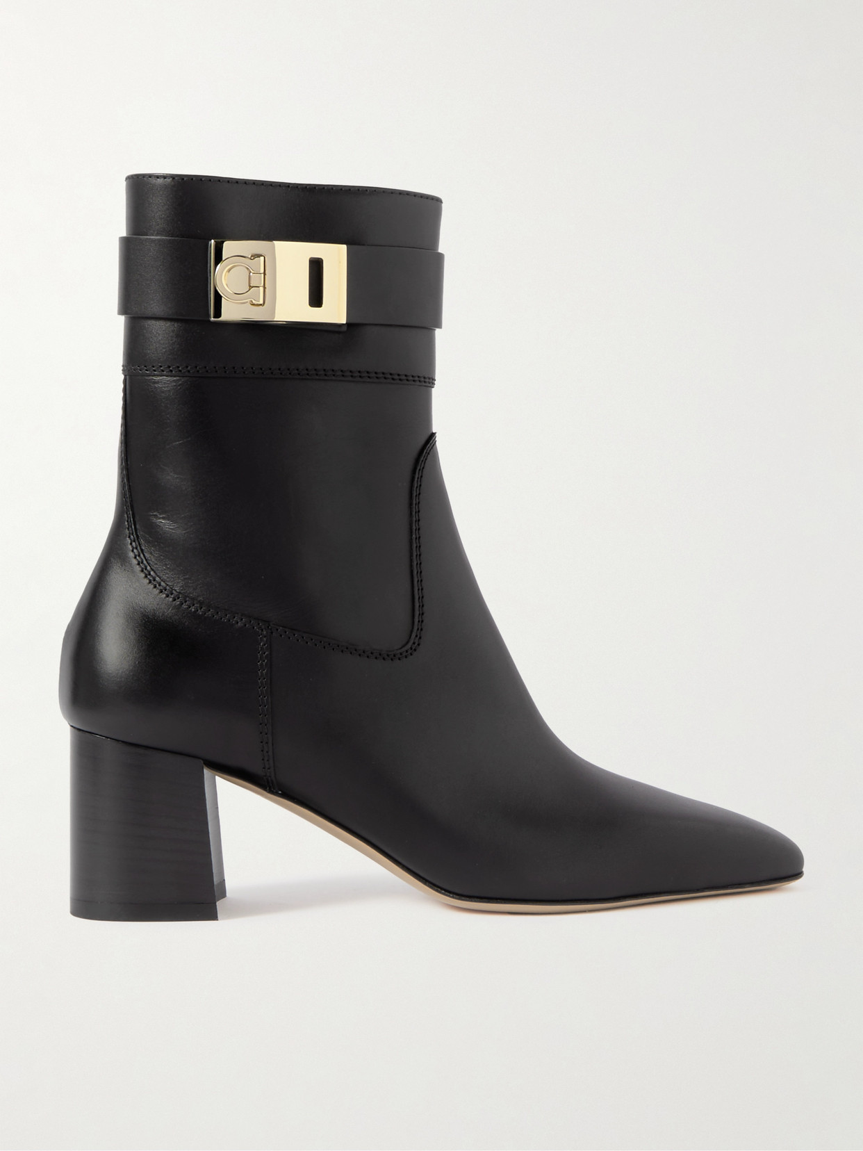 Ferragamo Rol Leather Gancino Buckle Ankle Boots In Nero