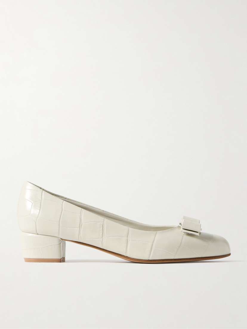 Ferragamo Vara Bow-embellished Croc-effect Leather Pumps