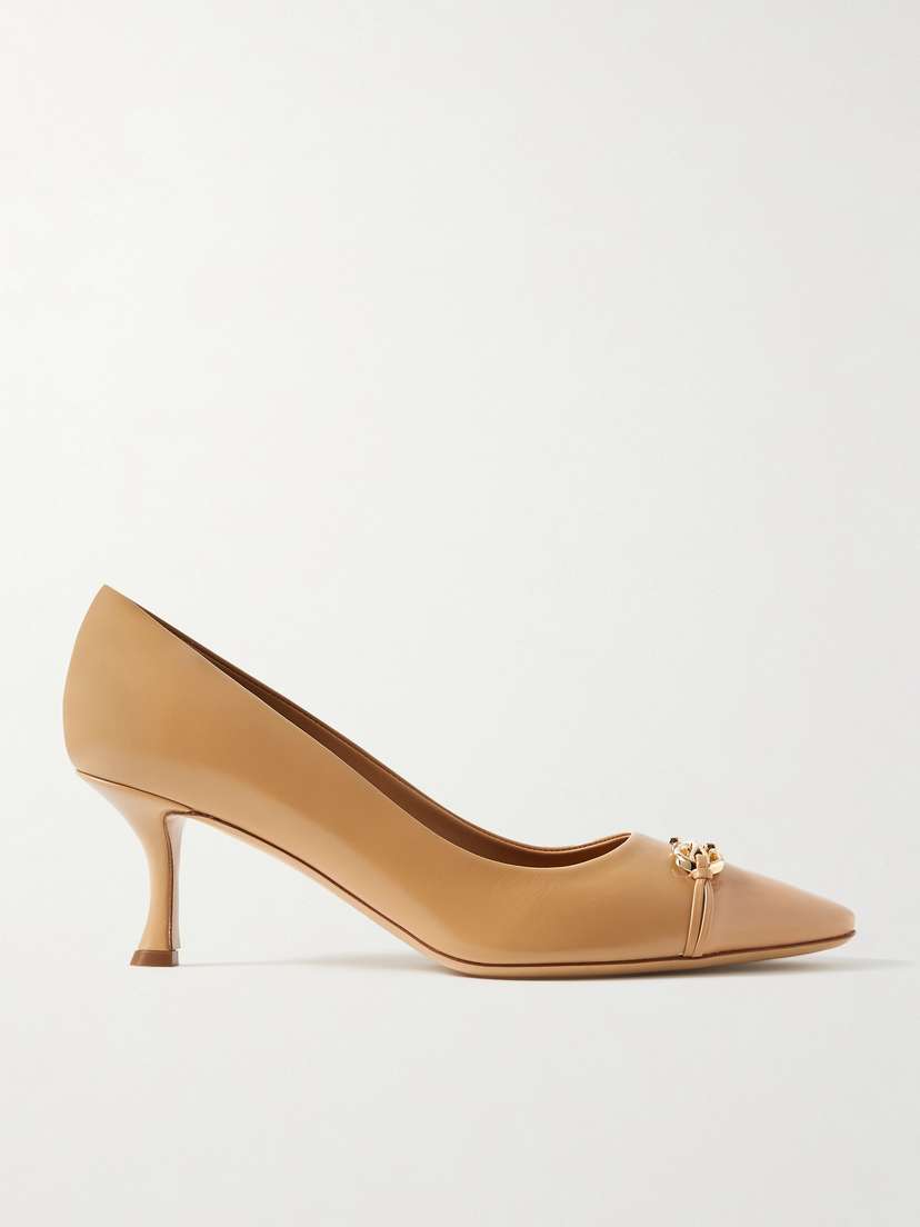 Ferragamo Bria Embellished Patent-leather Trimmed Smooth Leather Pumps
