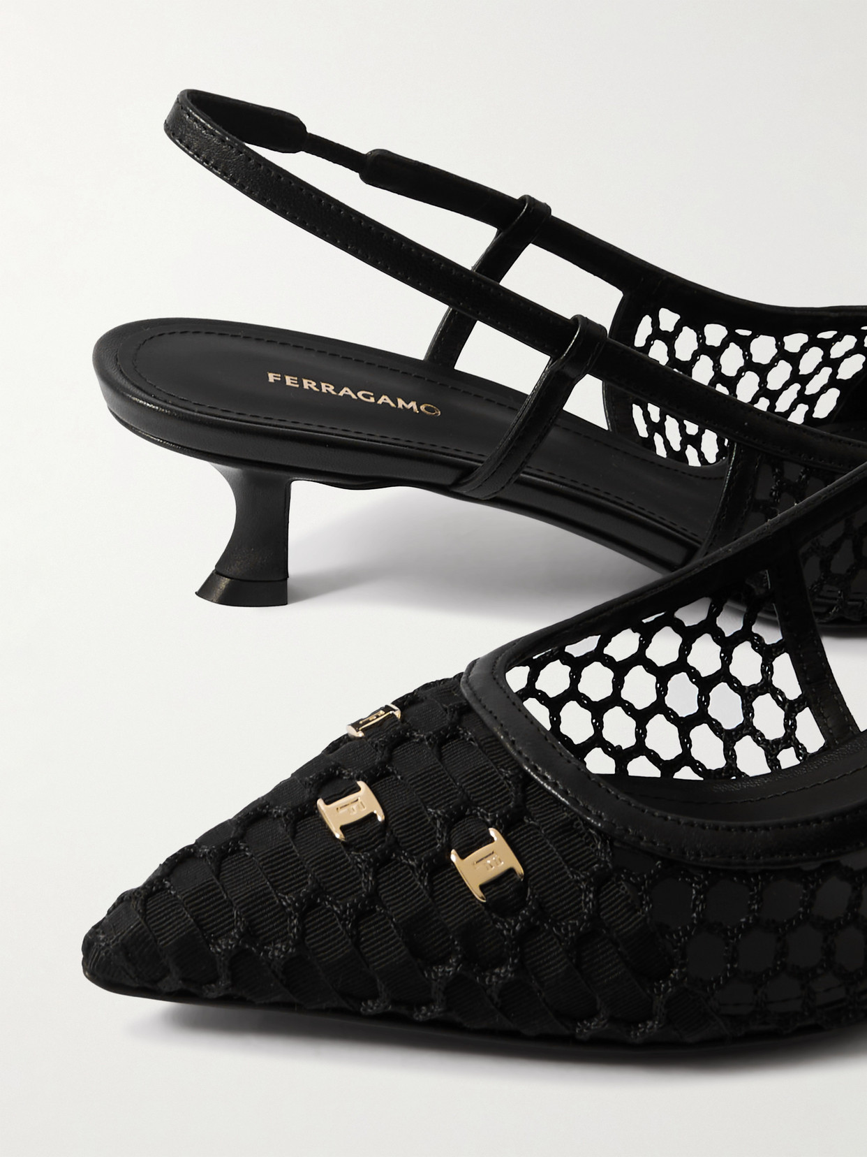 Ferragamo Klizia 40 Vara Chain Slingback Mesh Pumps In Black