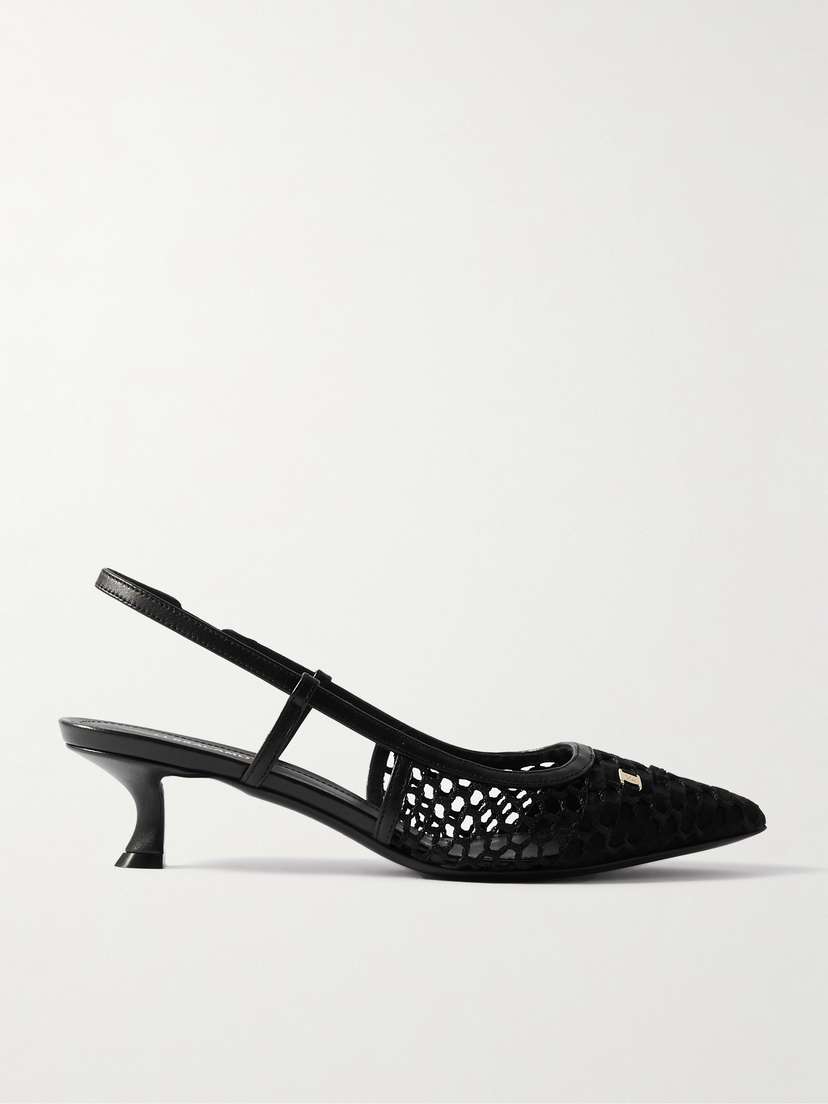 Ferragamo Klizia Embellished Grosgrain And Leather-trimmed Mesh Slingback Pumps