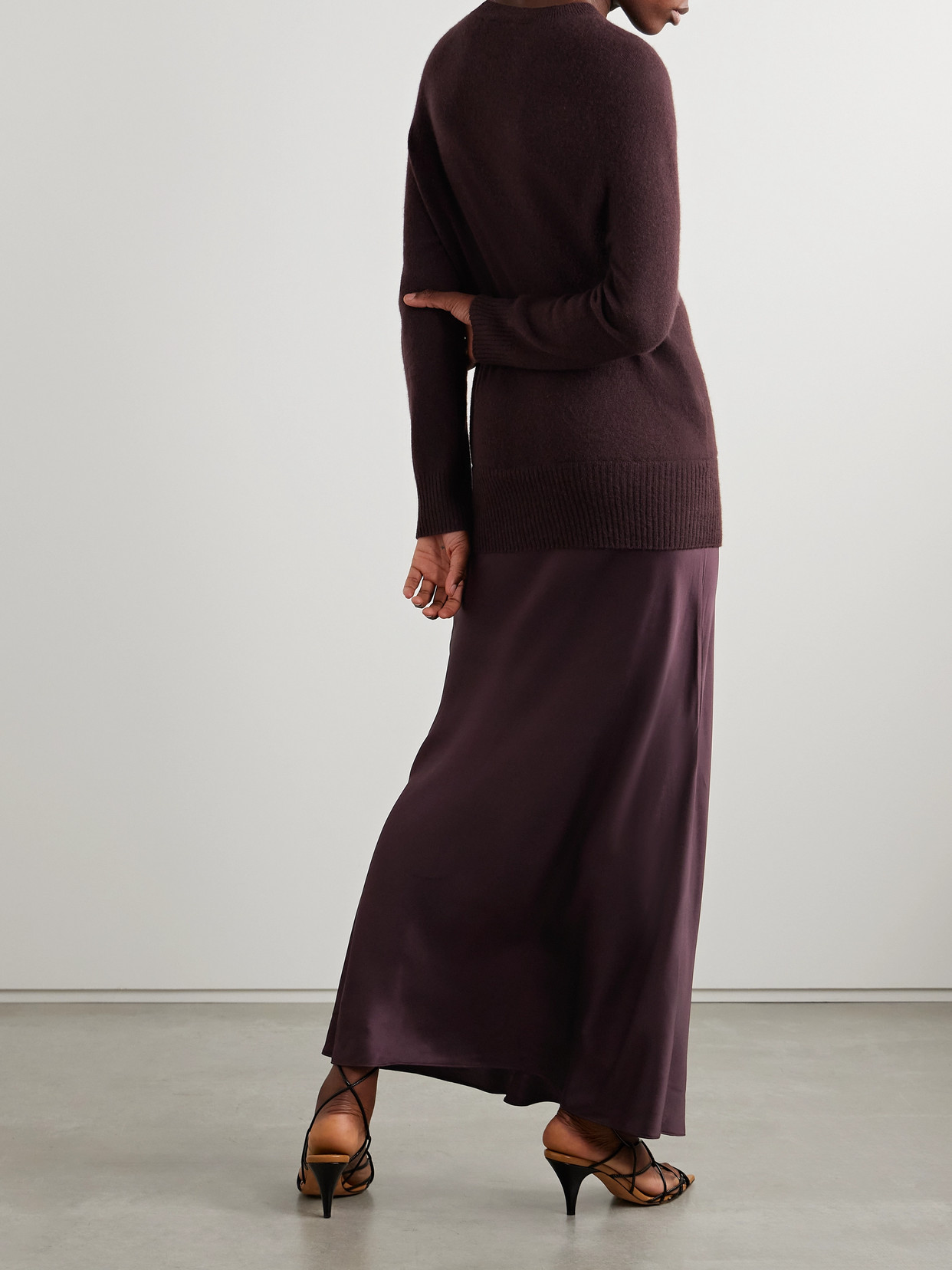 Shop Christopher Esber Monument Cashmere And Silk-satin Maxi Dress In Brown