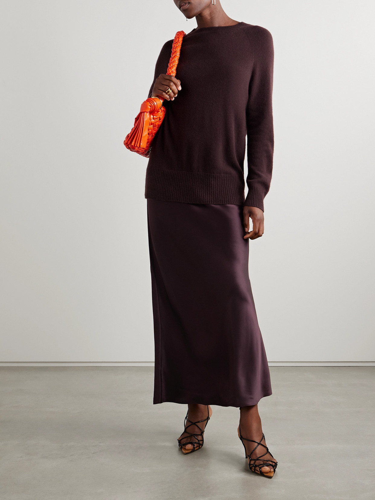Shop Christopher Esber Monument Cashmere And Silk-satin Maxi Dress In Brown