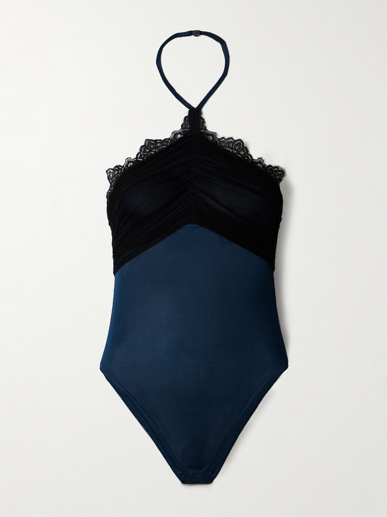 Christopher Esber - Ruched Silk-tulle And Lace-trimmed Jersey Halterneck Bodysuit - Black