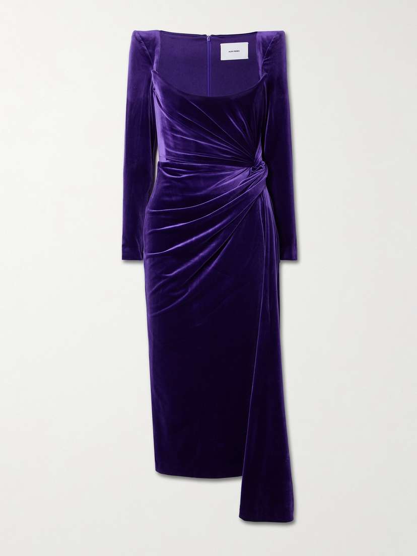 Alex Perry Gathered Stretch-velvet Midi Dress