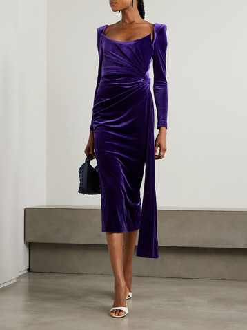 Alex Perry Gathered stretch-velvet midi dress