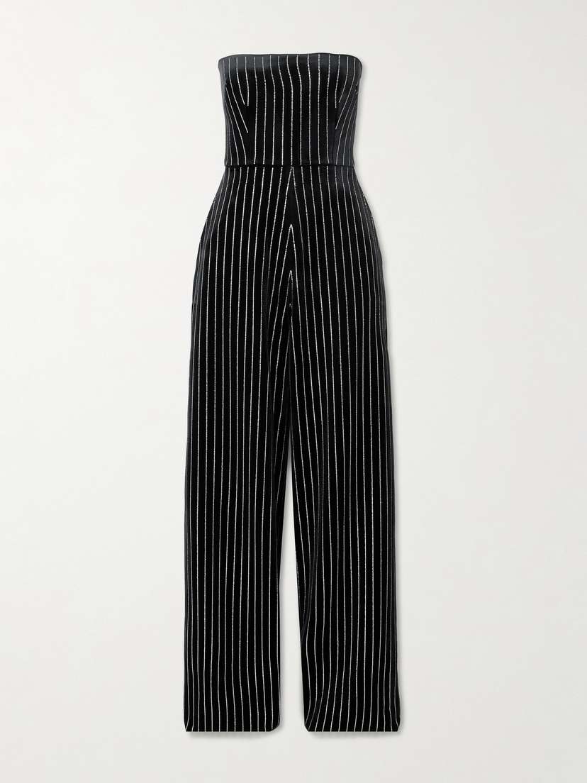 Alex Perry Crystal-embellished Strapless Velvet Jumpsuit