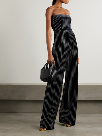 Alex Perry Crystal-embellished strapless velvet jumpsuit