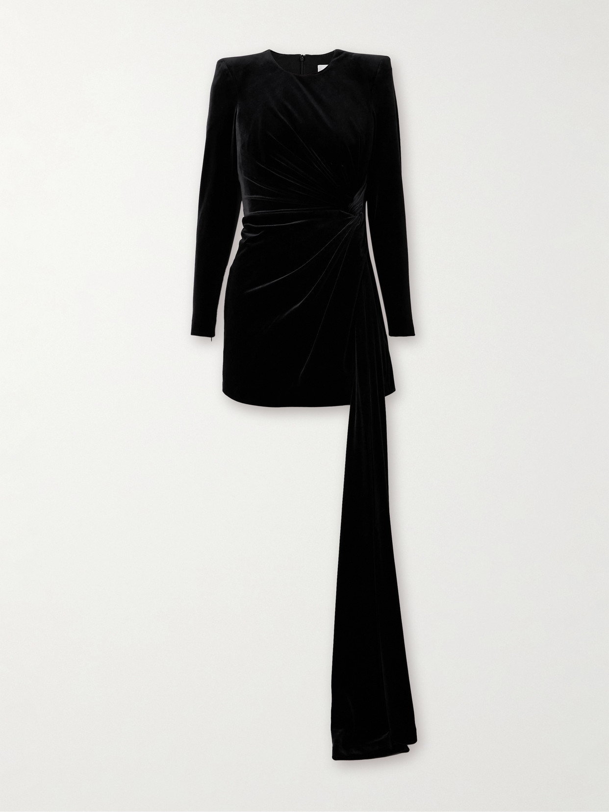 Alex Perry Gathered Asymmetric Stretch-velvet Mini Dress In Black