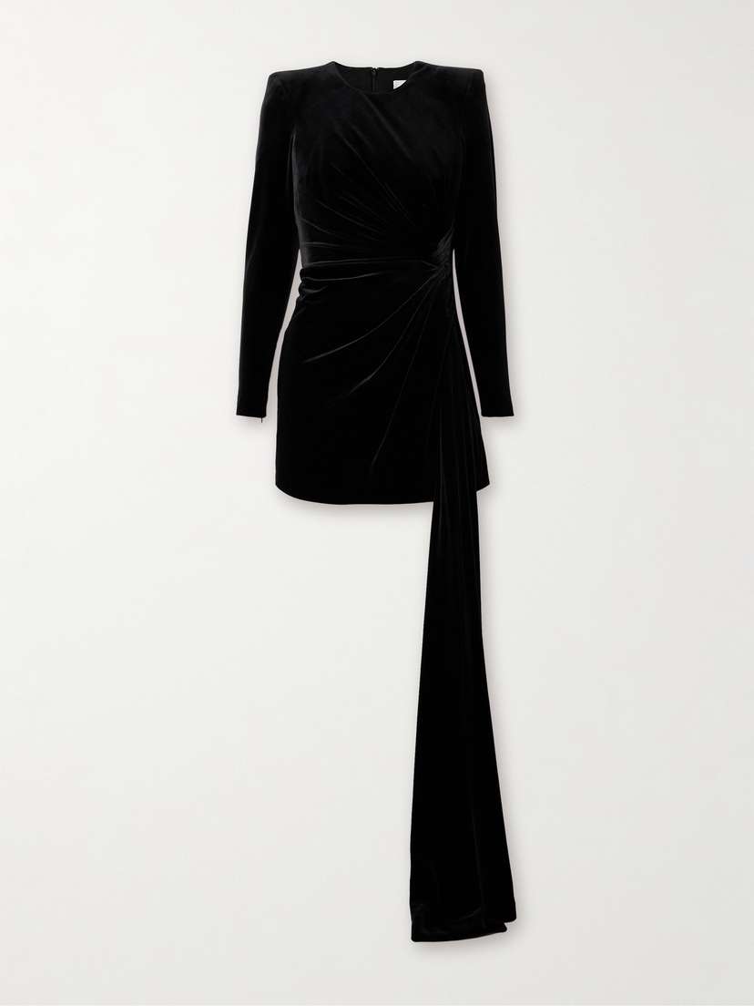 Alex Perry Gathered Asymmetric Stretch-velvet Mini Dress