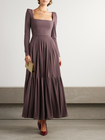 Alex Perry Tiered pleated recycled stretch-crepe maxi dress