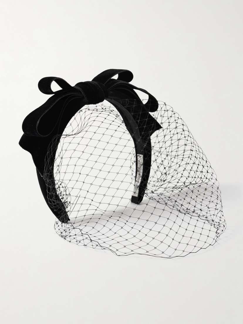 Jennifer Behr Rochel Voilette Bow-embellished Velvet Veiled Headband