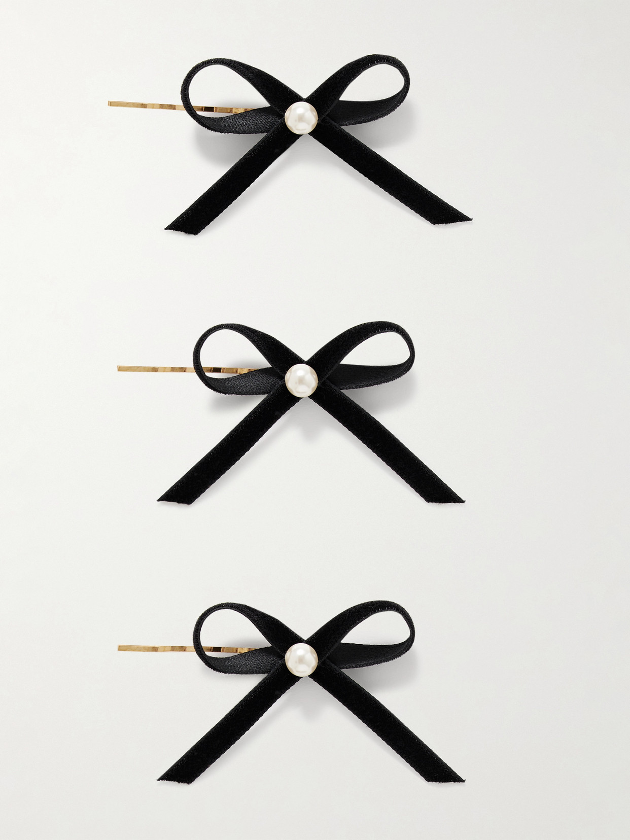 Jennifer Behr Kenna Set Of Three Gold-plated, Velvet And Faux Pearl Hair Slides In Black