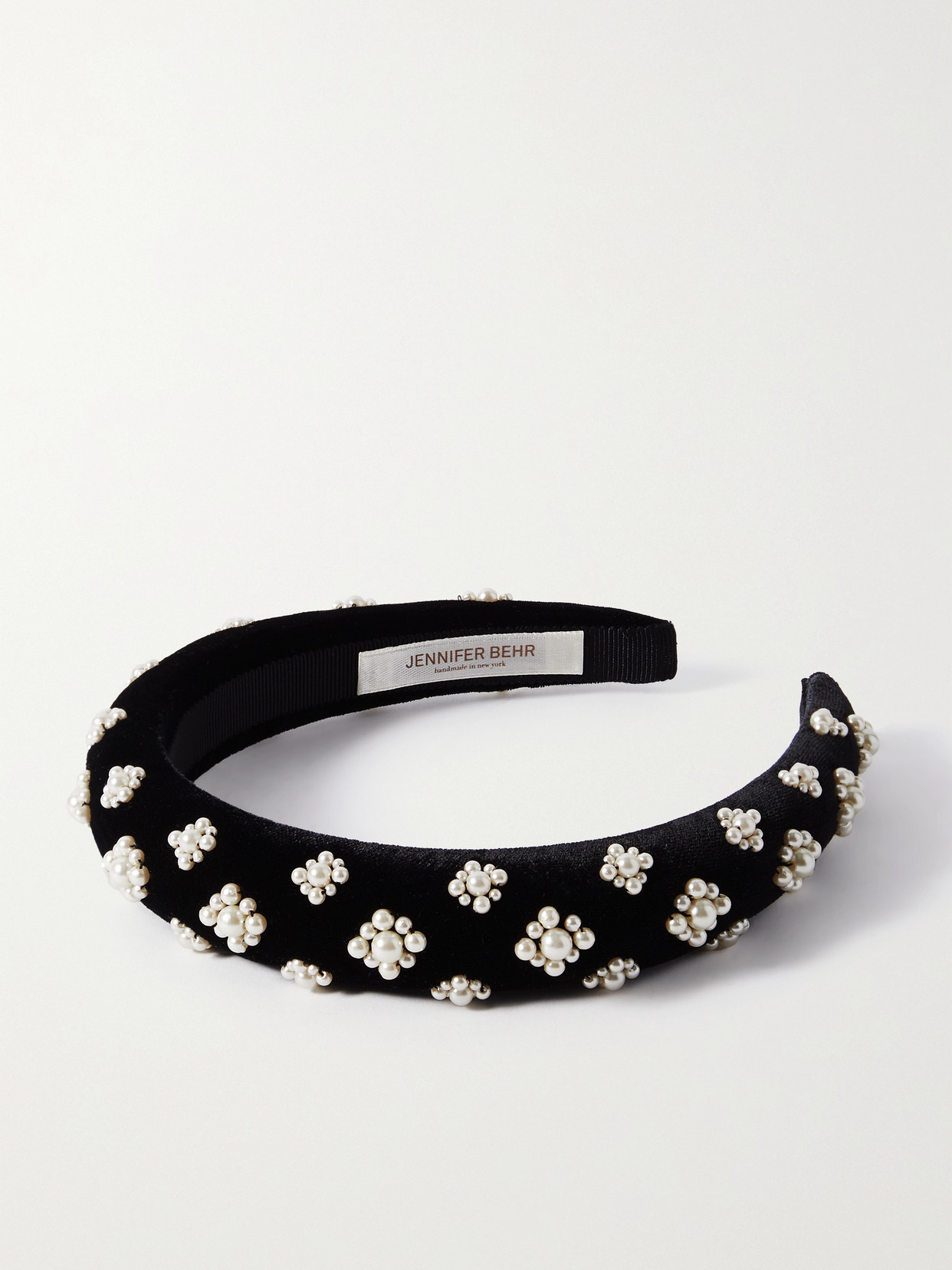 Jennifer Behr - Margaret Faux Pearl-embellished Velvet Headband - Black