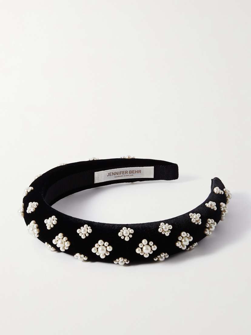 Jennifer Behr Margaret Faux Pearl-embellished Velvet Headband