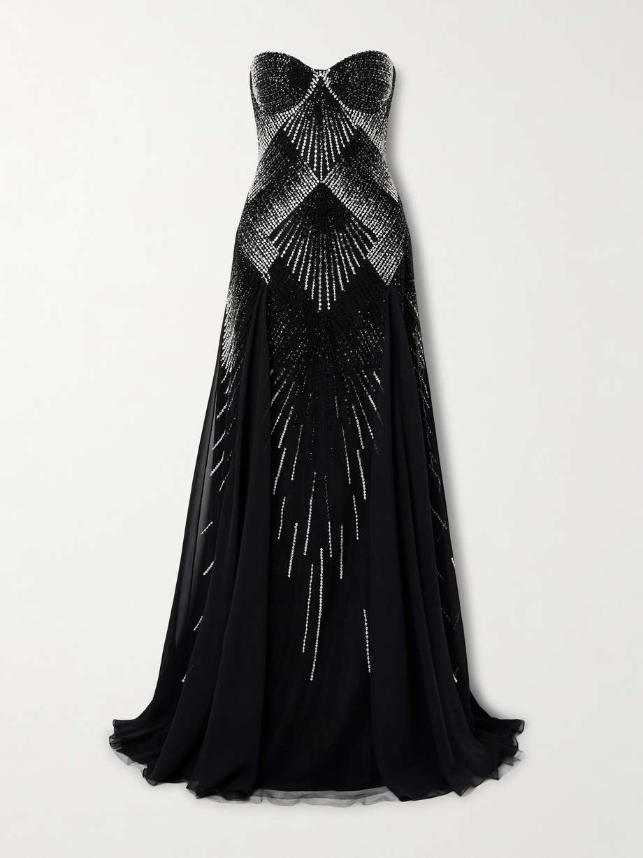 strapless embellished tulle gown