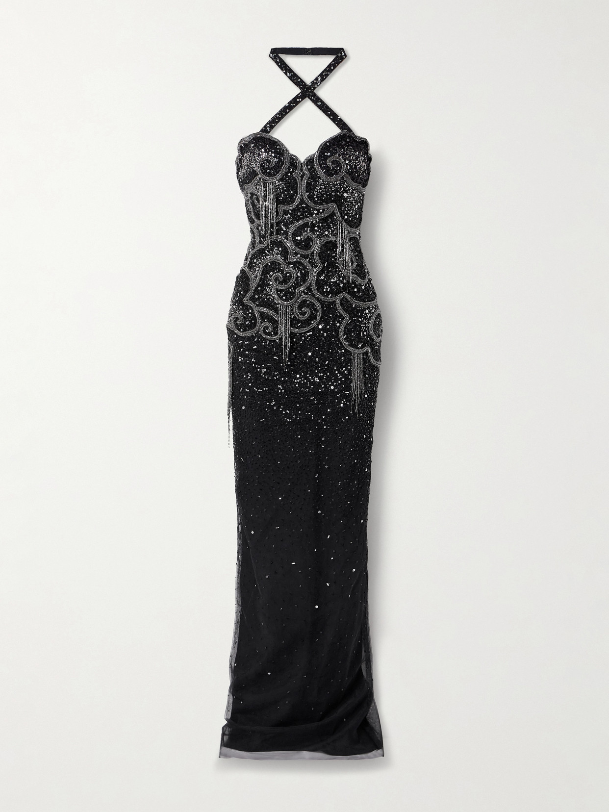 Georges Hobeika Embellished Tulle Halterneck Gown In Black