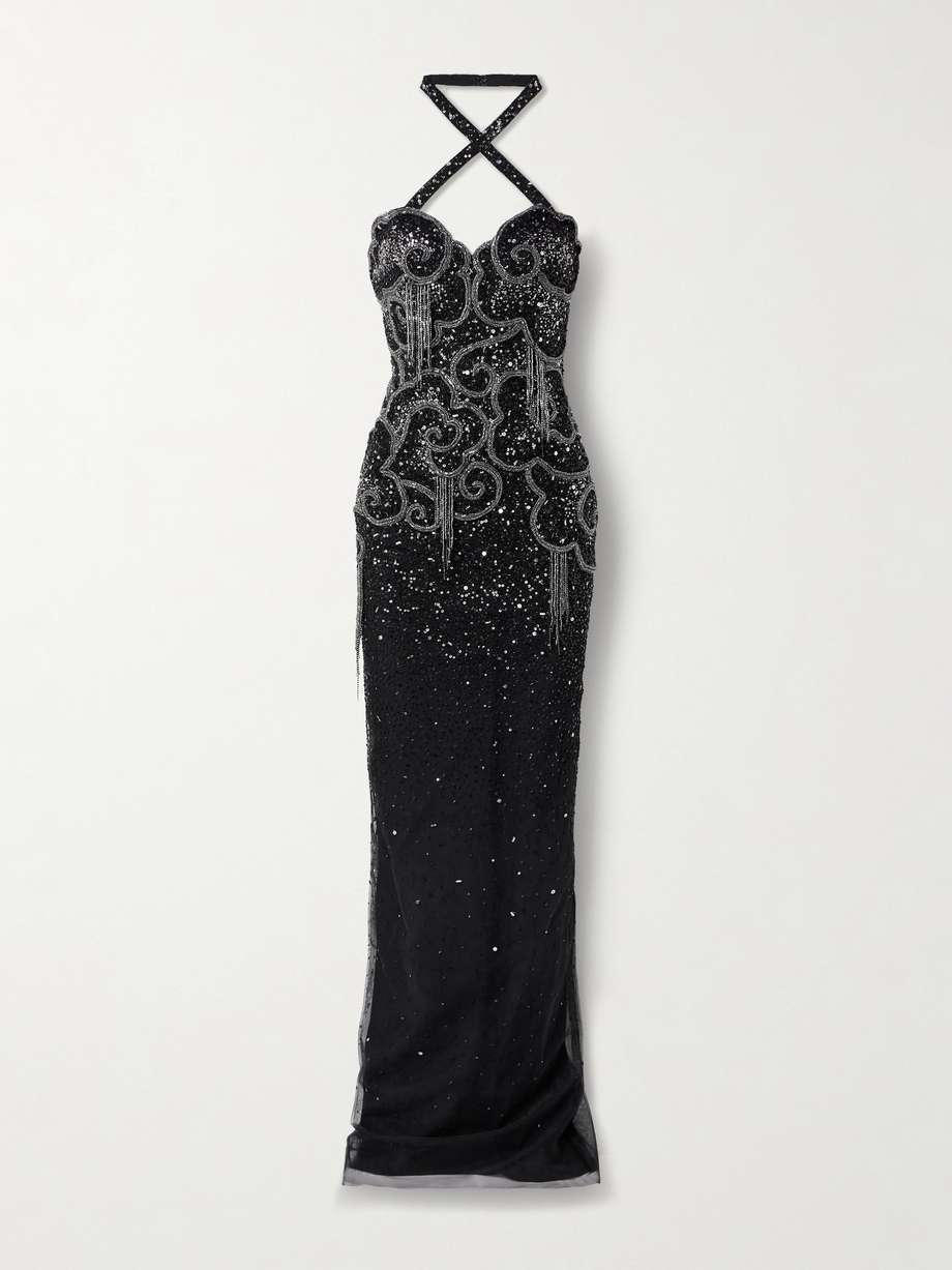 embellished tulle halterneck gown