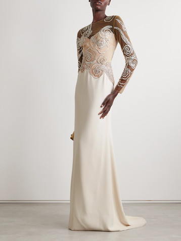 GEORGES HOBEIKA Crystal-embellished tulle and faille gown