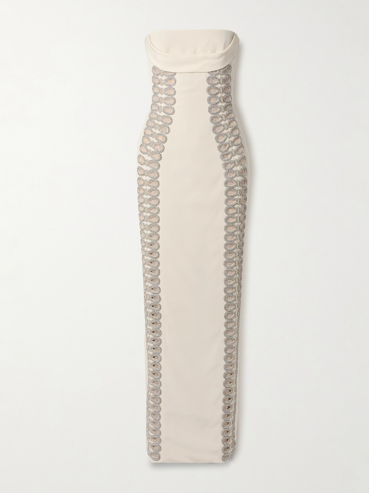 Georges Hobeika Strapless Draped Crystal-embellished Faille Gown In Neutrals