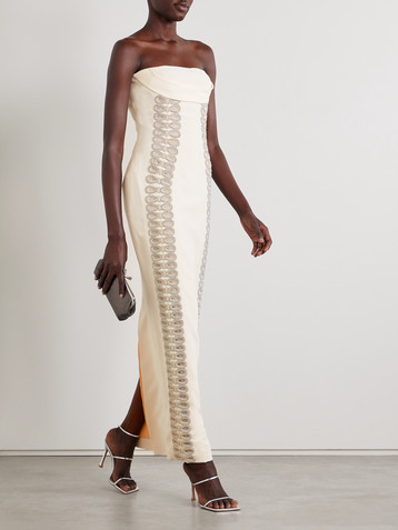 GEORGES HOBEIKA Strapless draped crystal-embellished faille gown