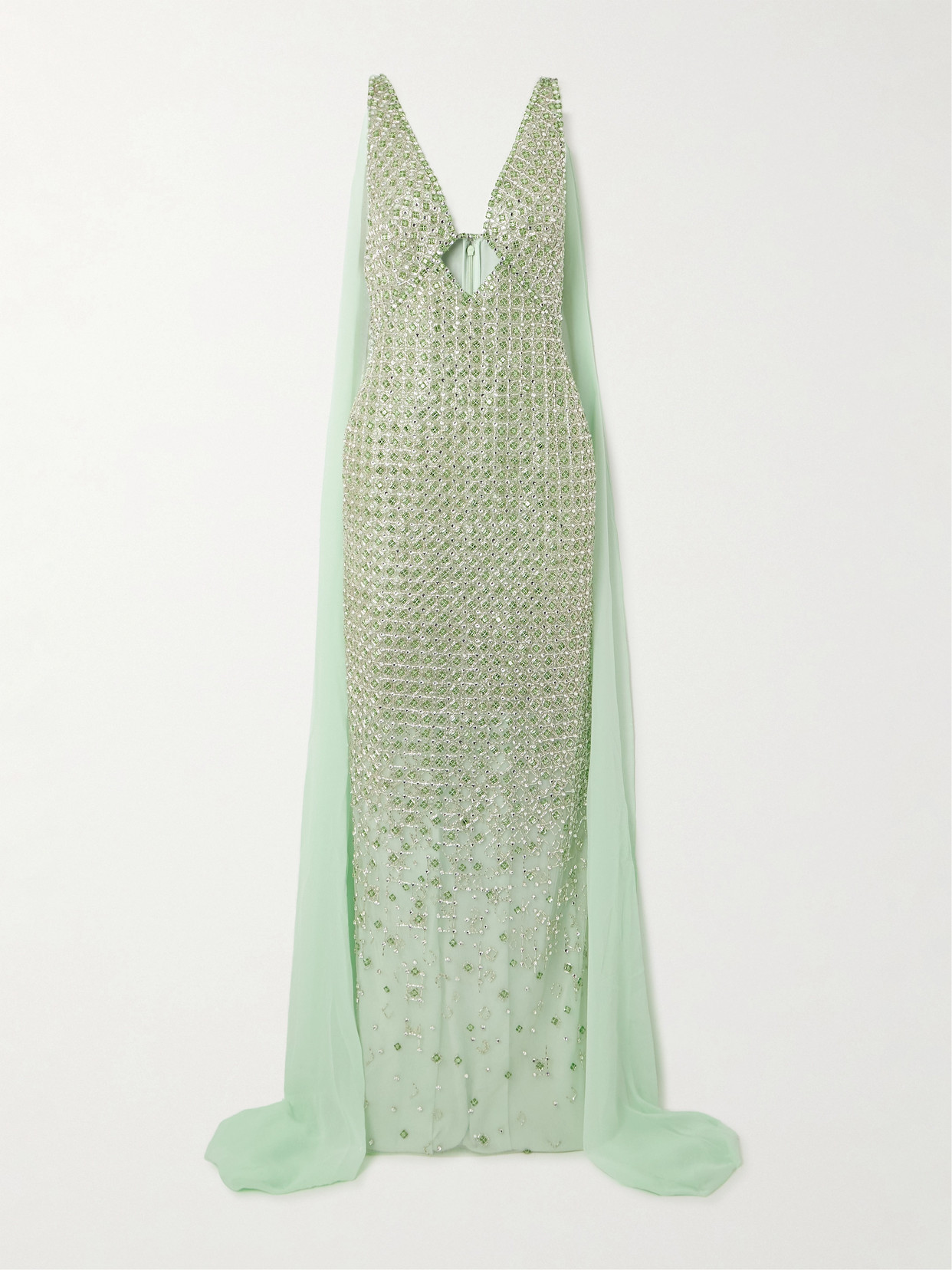 Georges Hobeika Crystal-embellished Georgette-trimmed Tulle Gown In Green