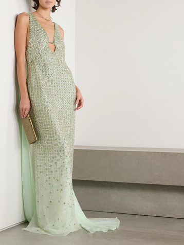 GEORGES HOBEIKA Crystal-embellished georgette-trimmed tulle gown