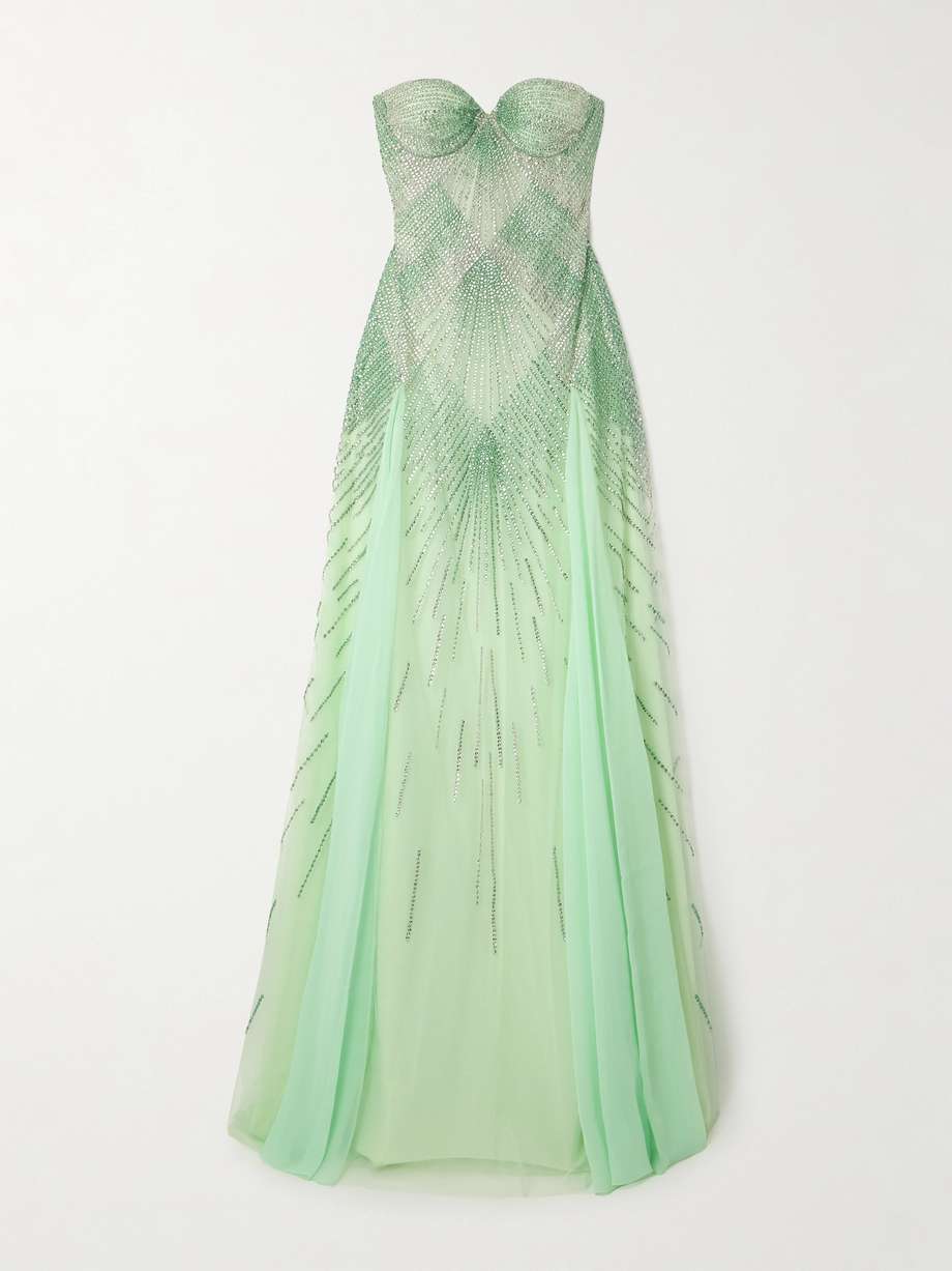 strapless embellished tulle gown