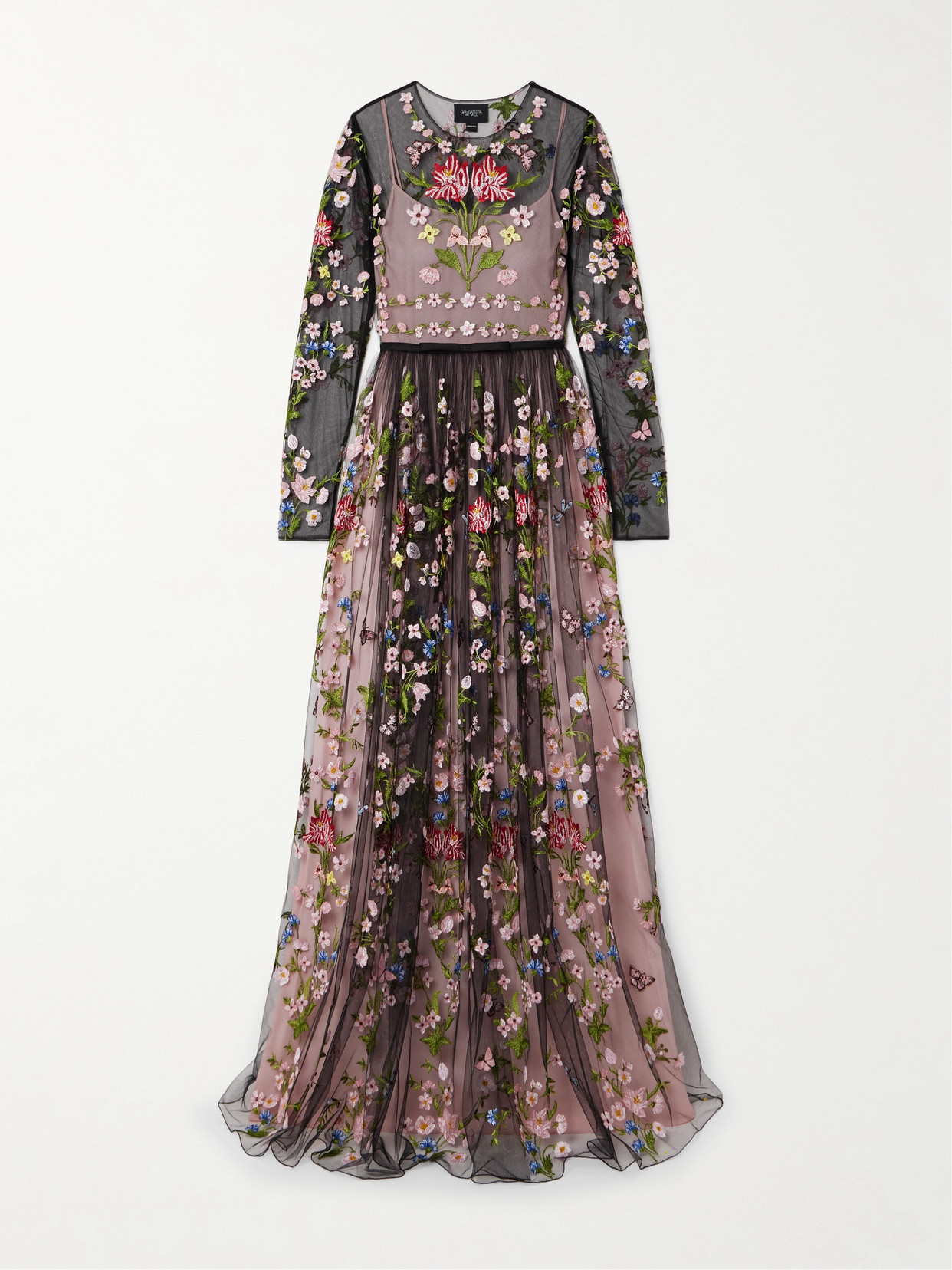 Giambattista Valli - Belted Pleated Embroidered Tulle Gown - Black