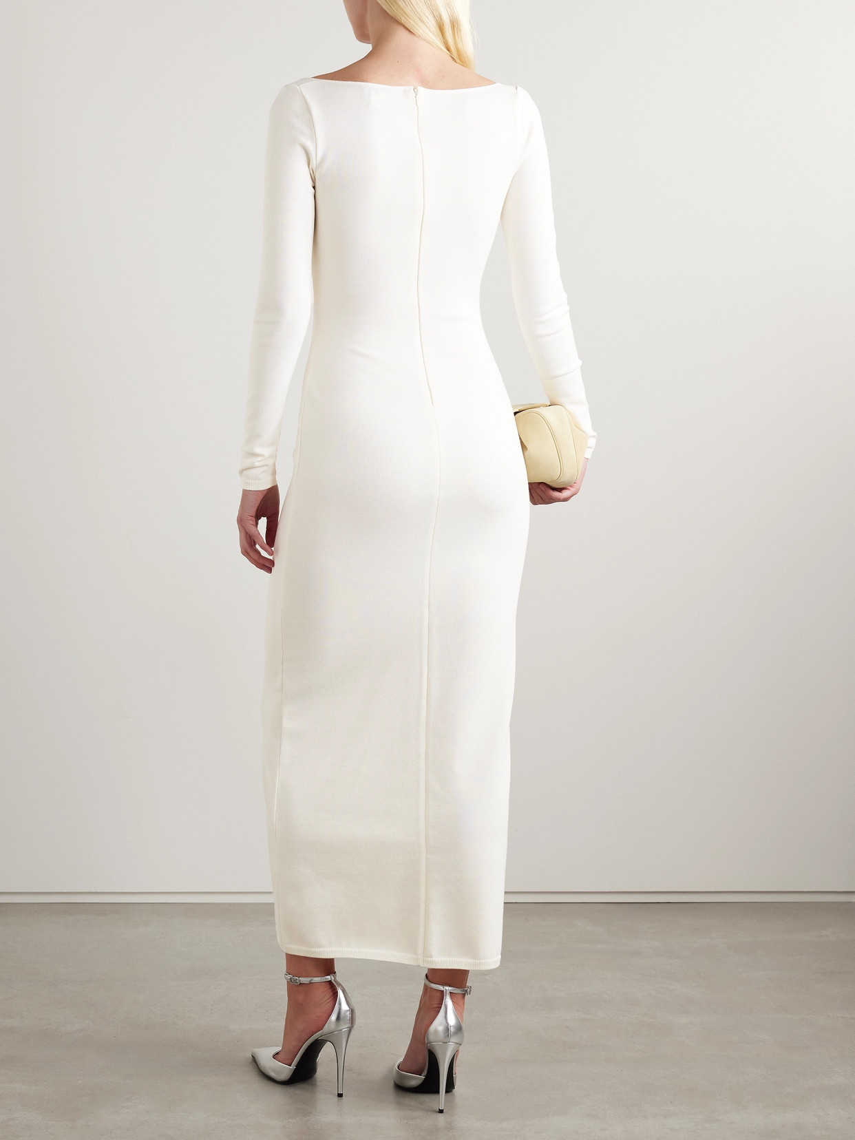 Giambattista Valli Tie-front Cutout Stretch-knit Maxi Dress In Ivory