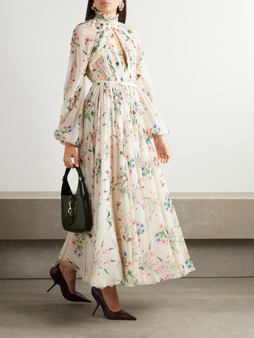 Giambattista Valli Belted cutout pleated floral-print silk-georgette gown