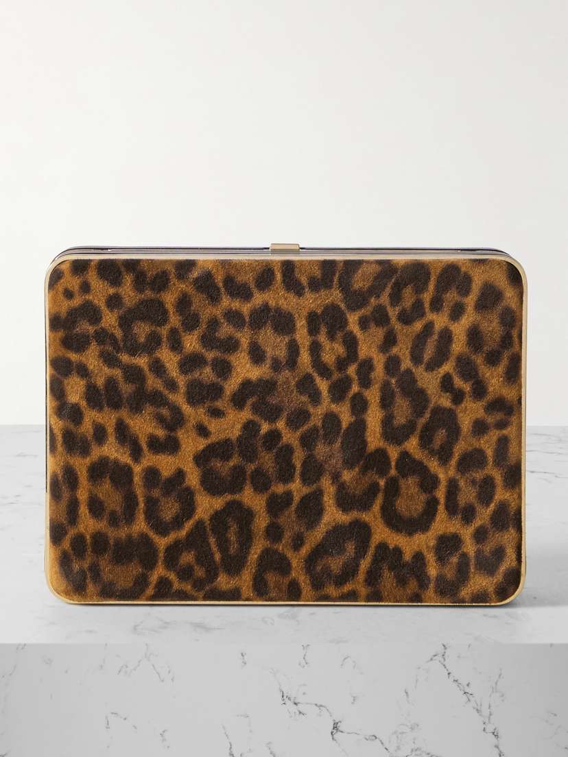 Hunting Season Compact Leather-trimmed Leopard-print Suede Clutch