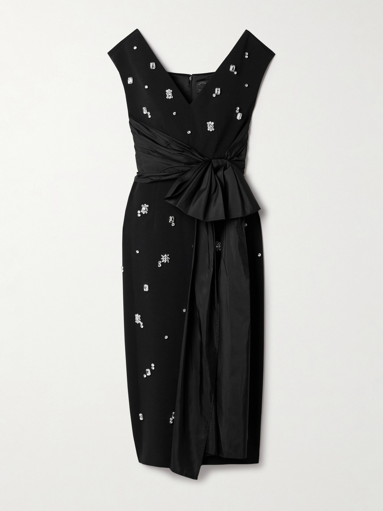 Huishan Zhang Kinsley Silk-taffeta Trimmed Crystal-embellished Crepe Midi Dress In Black