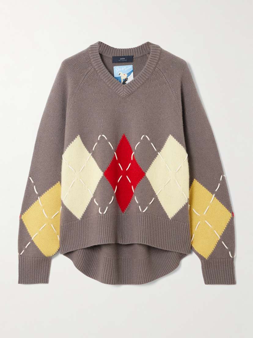 Arch4 Sloane Embroidered Argyle Cashmere Sweater