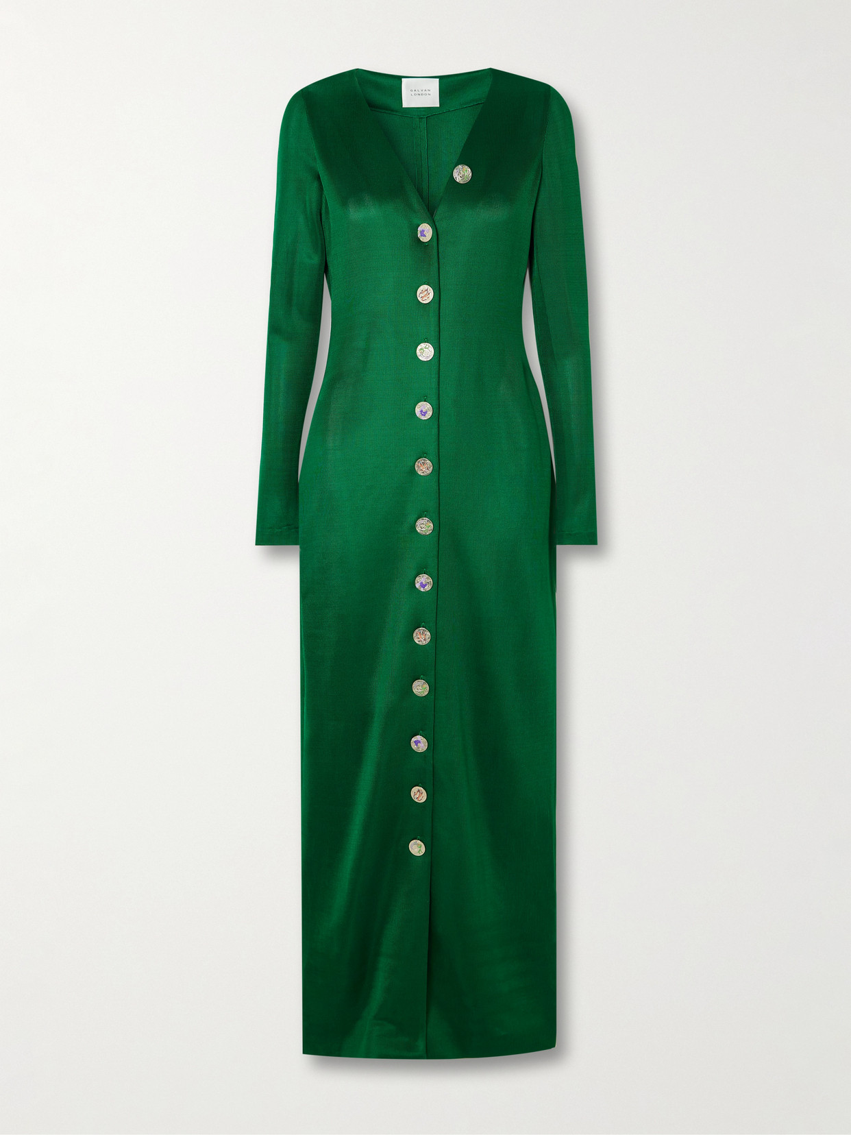 Galvan Turlington Embellished Satin-jersey Gown In Green