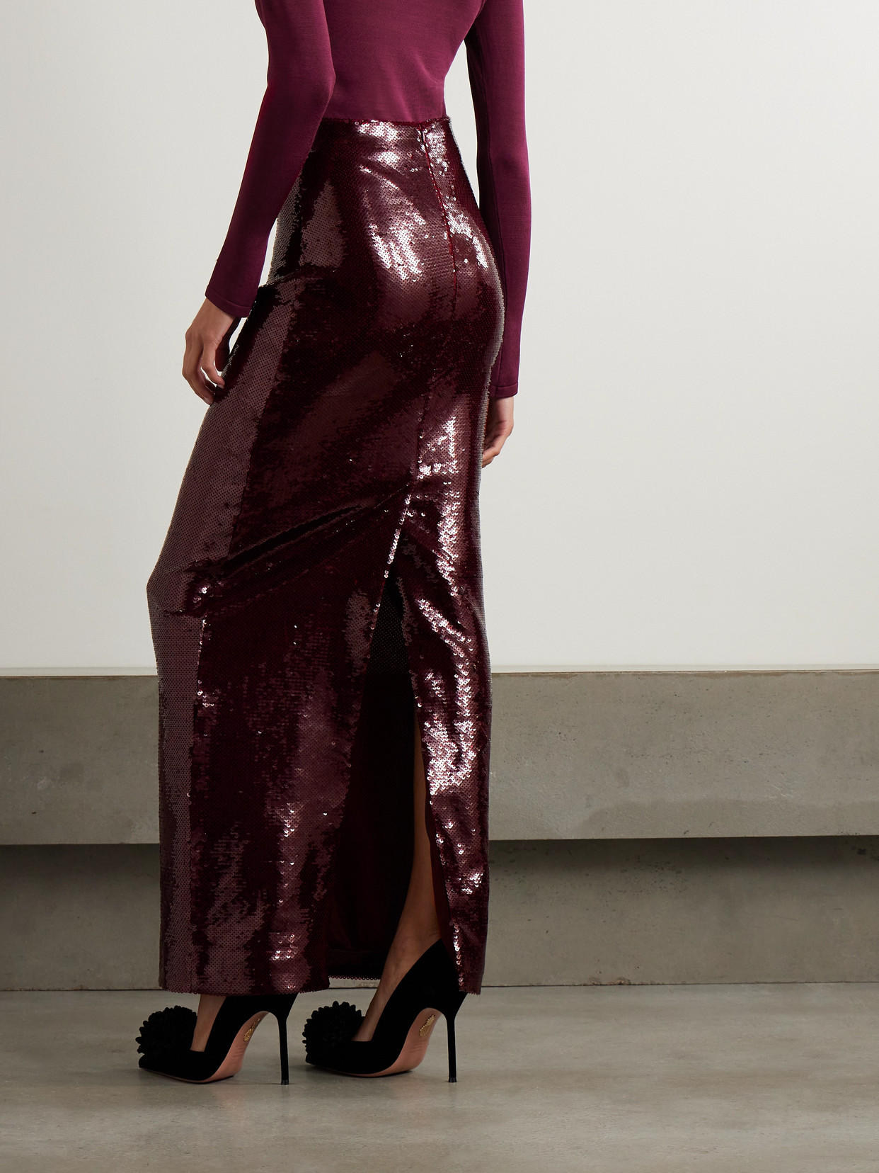 GALVAN DIFFUSION SEQUINED STRETCH-MESH MAXI SKIRT