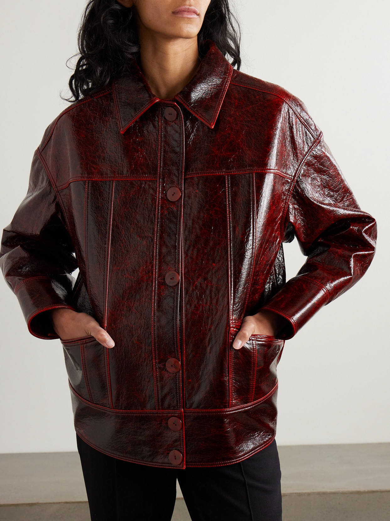 Galvan Oldboy Oversized Glossed-wool Jacket In Burgundy