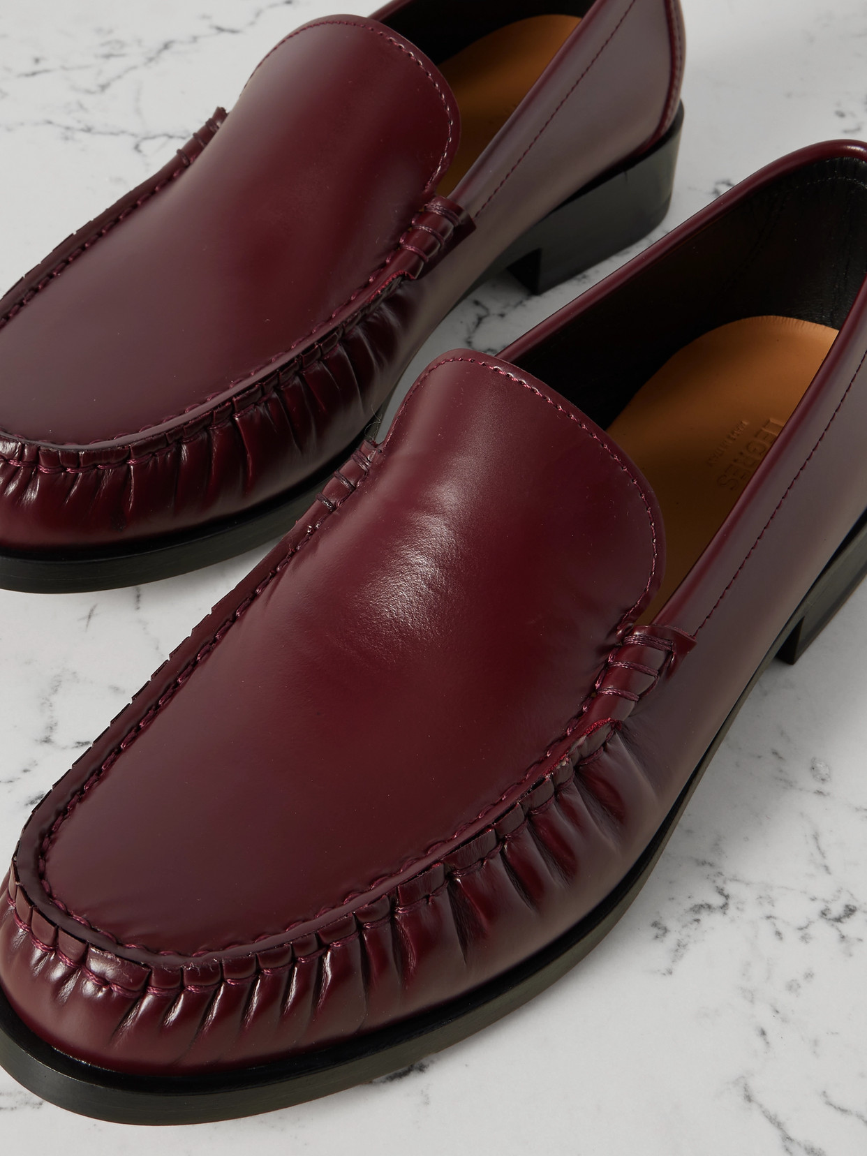 Legres 67 Ruched Leather Loafers In Burgundy