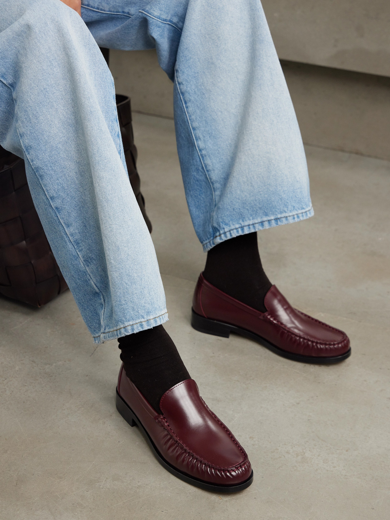 Legres 67 Ruched Leather Loafers In Burgundy