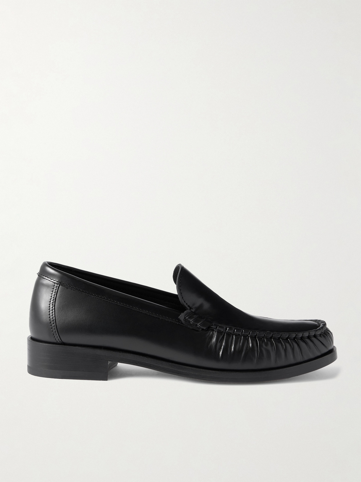 LEGRES - 67 Ruched Leather Loafers - Black