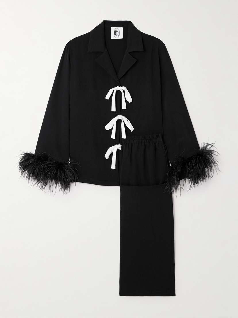 Sleeper Party Feather-trimmed Twill Pajama Set