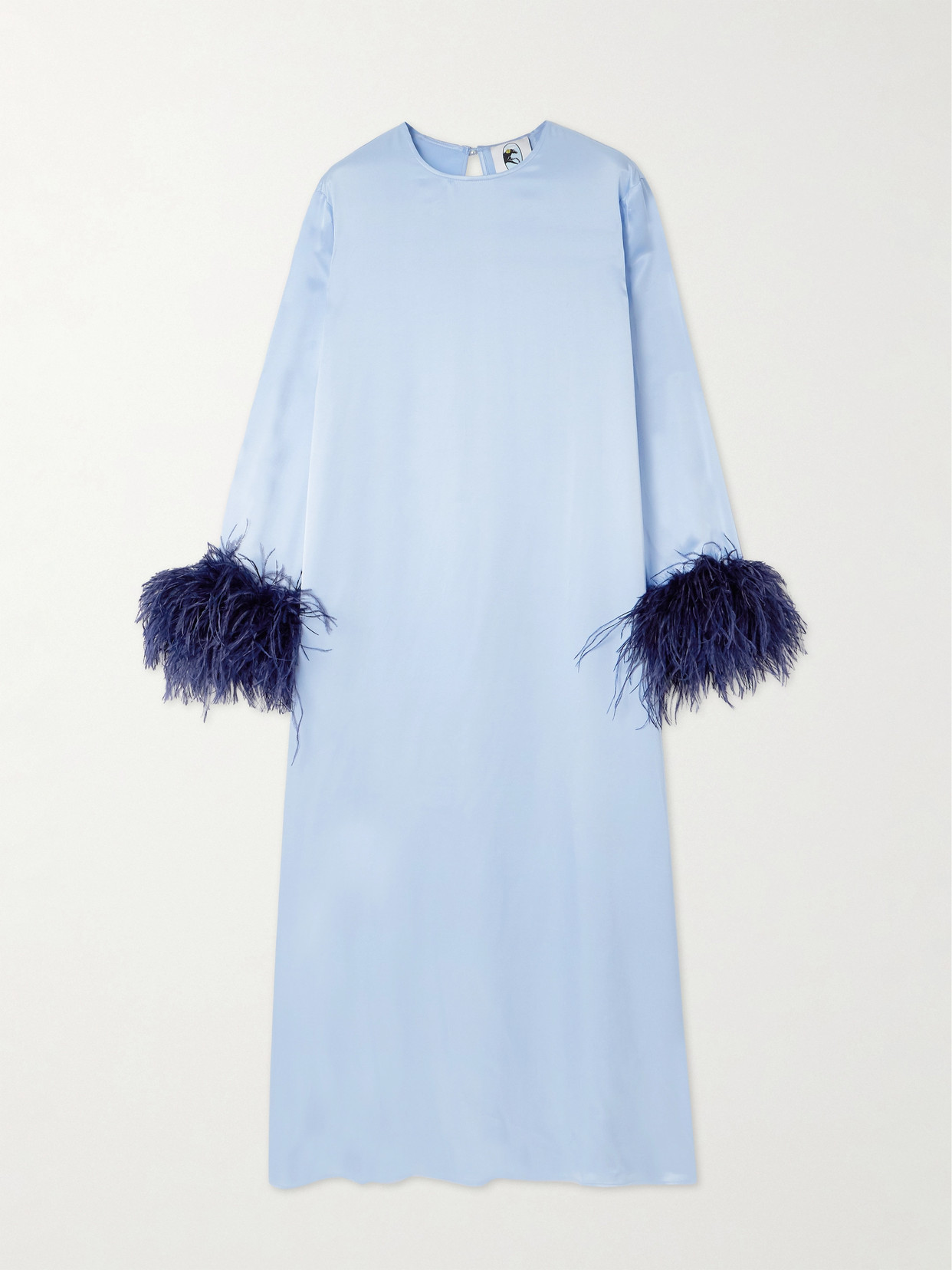 Sleeper - Suzi Feather-trimmed Satin Midi Dress - Blue